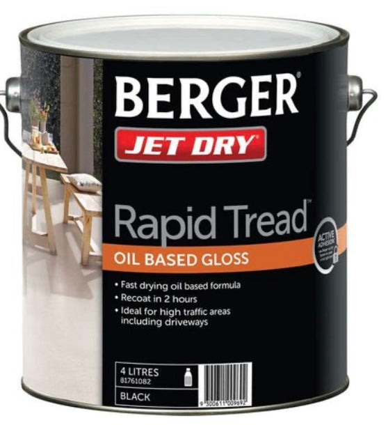 Interior/Exterior Oil-based Berger Jet Dry Rapid Tread Gloss Specialty Paint Driveway Floor Concrete Paint GREYS 800mL - Dulux colour: Black