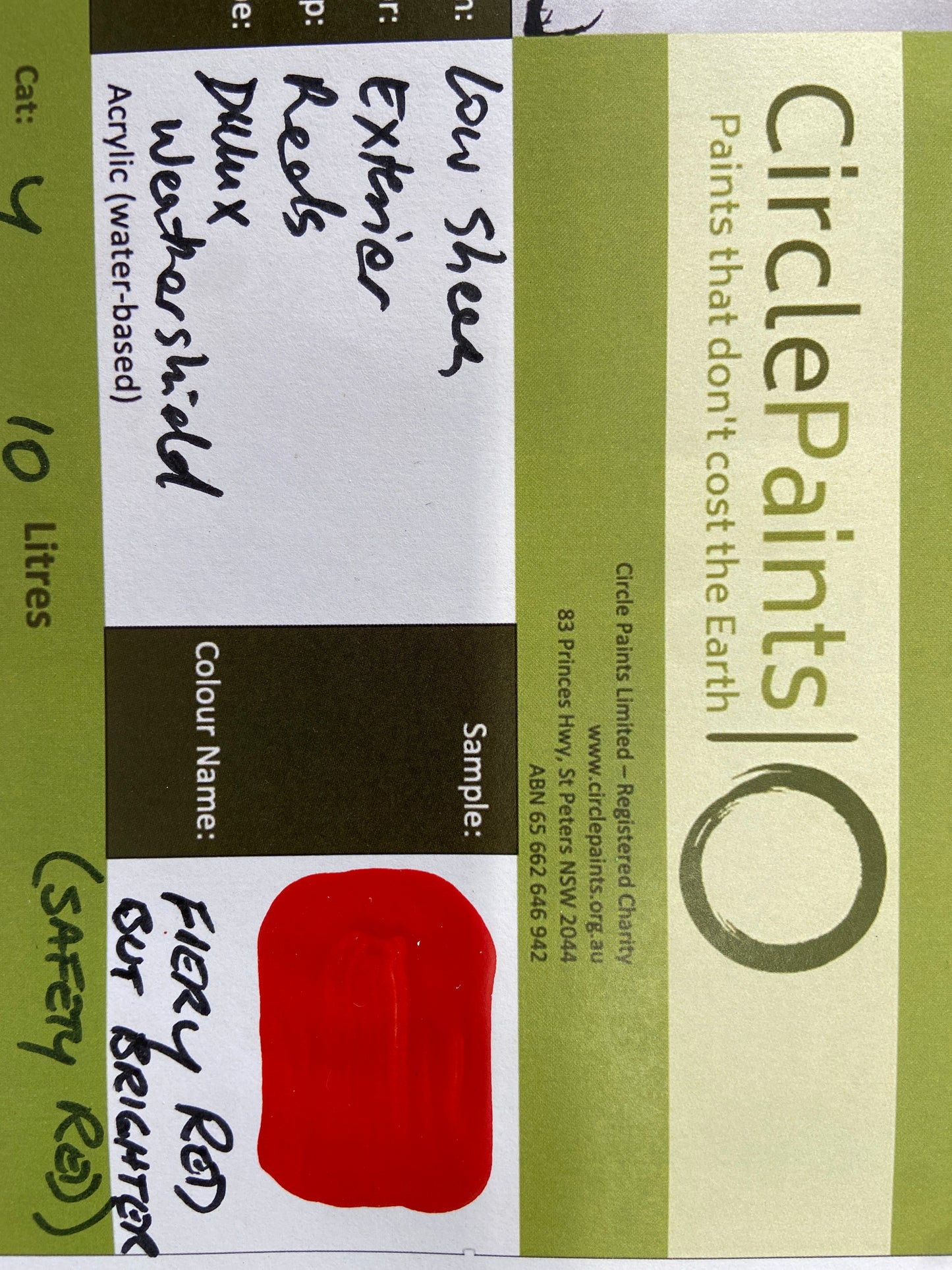 Exterior Low Sheen REDS (Deep base) 10L - Dulux colour: Fiery Red (close match but brighter)