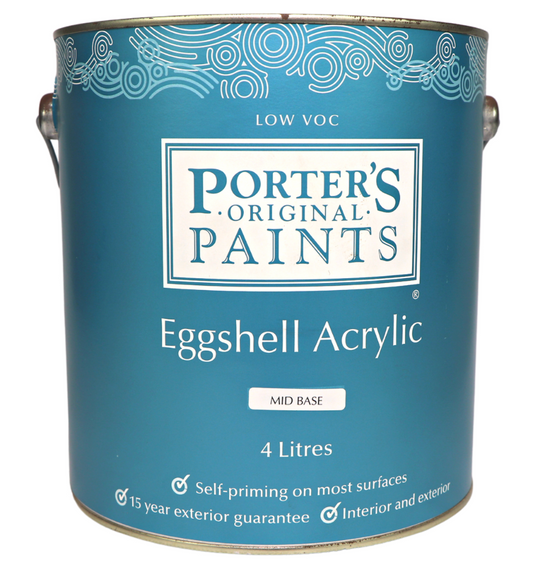 Interior/Exterior Porter's Eggshell Finish CLEAR BASE suitable for bright or dark colours 4L - Request your colour!