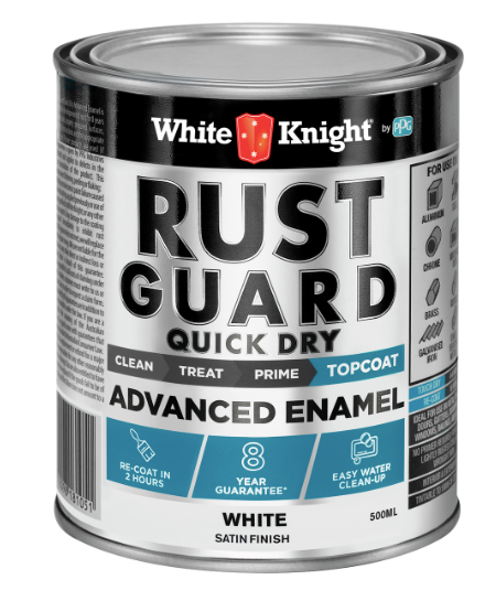 Metal Paint Satin White Knight Rust Guard Quick Dry Water-Based Metal Paint WHITES 500mL - Colour: White