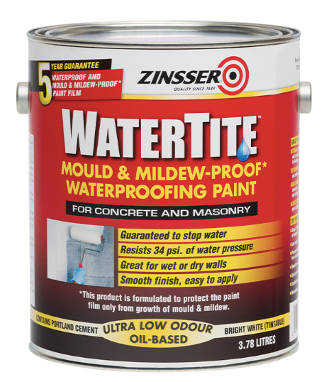 Interior/Exterior Specialty Oil-Based Waterproofing Zinsser Watertite Ultra Low odour 2.3L - Colour: Bright White