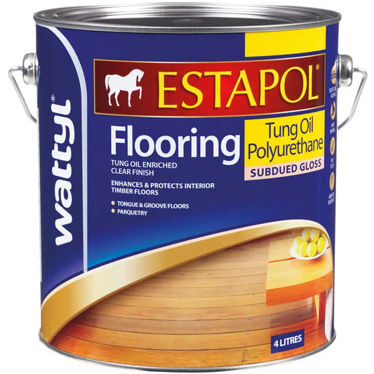 Interior Wood Care Floors Oil-Based "Subdued Gloss" Wattyl Estapol Flooring Tung Oil Polyurethane 4L - Colour: Clear Colourless