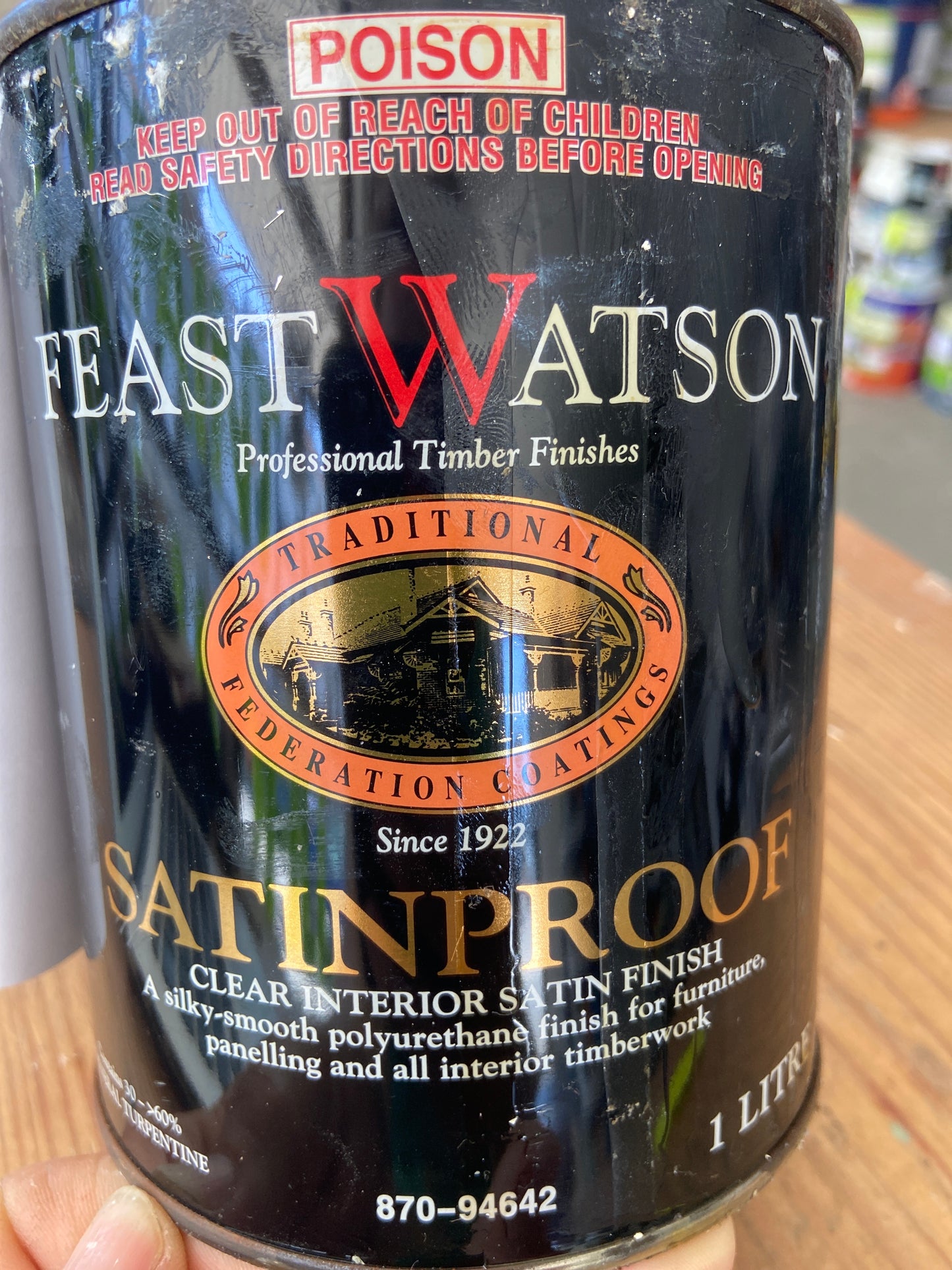 Feast Watson Interior Wood Care Satin Oil-based Timber Varnish 1L - Colour: Clear Colourless