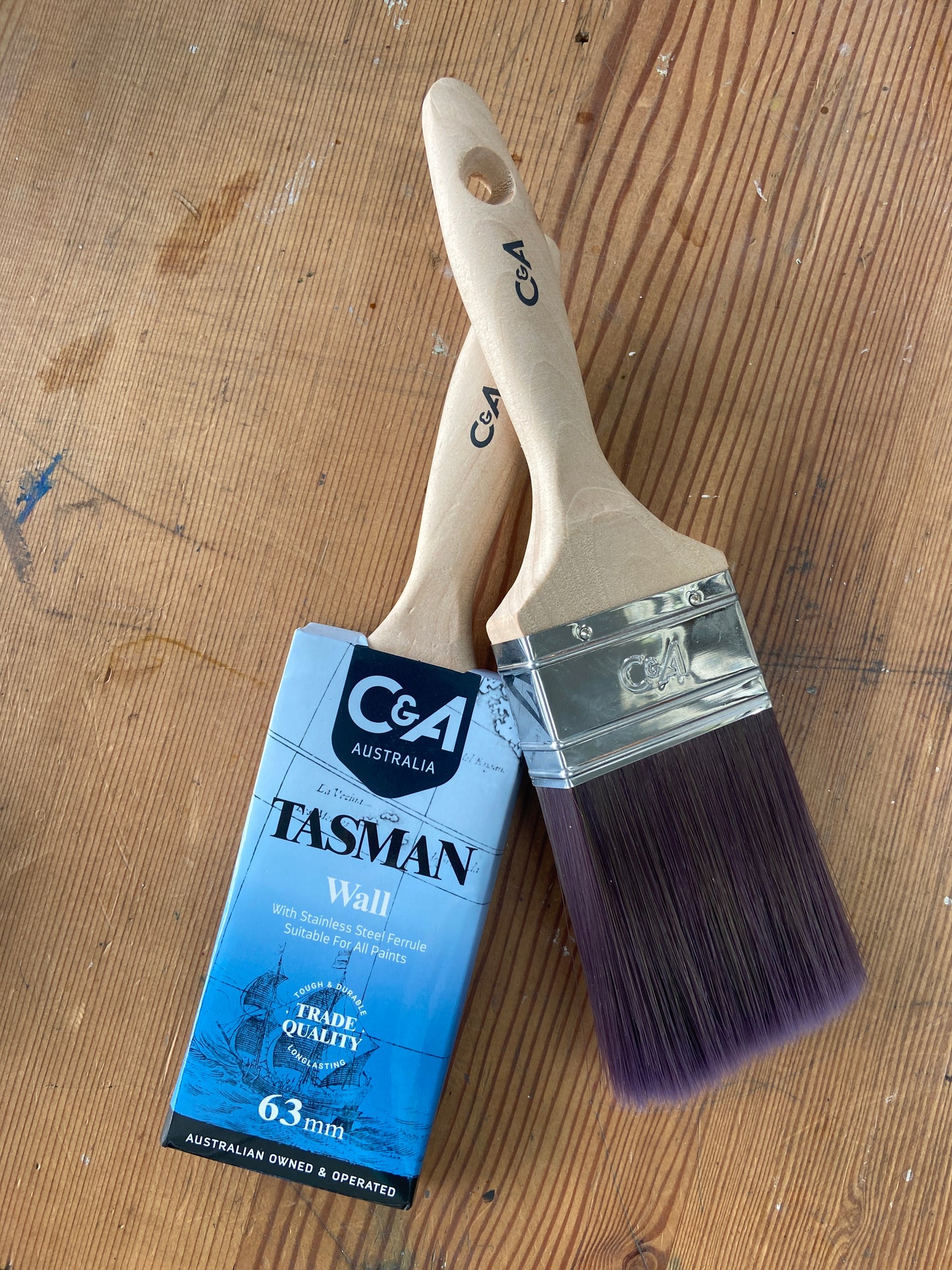 63mm Wall Brush - square edge paint brush C&A Brush Tasman (premium) range - new