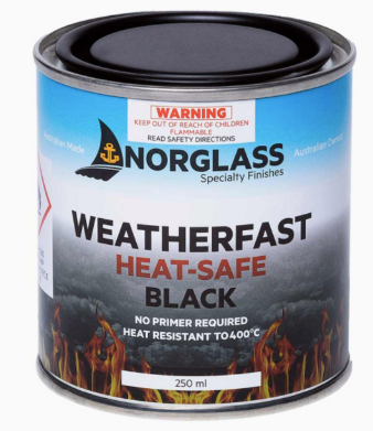 Specialty Paint Norglass Heat Safe Pot Belly Paint DARKS 250mL - Colour: Black