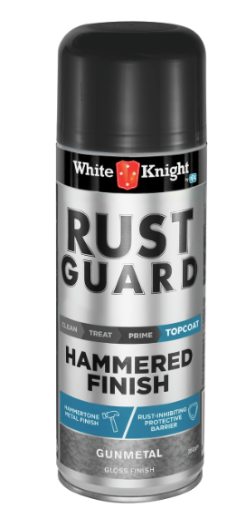 Metal Paint White Knight Rust Guard Hammered Finish Topcoat Oil-based Epoxy Enamel METALLICS 350g spray can - Colour: Silver
