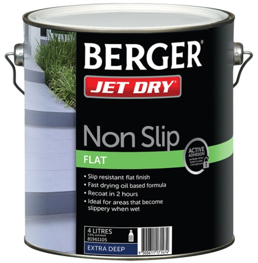 Interior/Exterior Specialty Paint Oil-Based Berger Jet Dry Non-Slip Flat Finish Paving Concrete Paint 8L - Dulux colour: Ticking (good match)