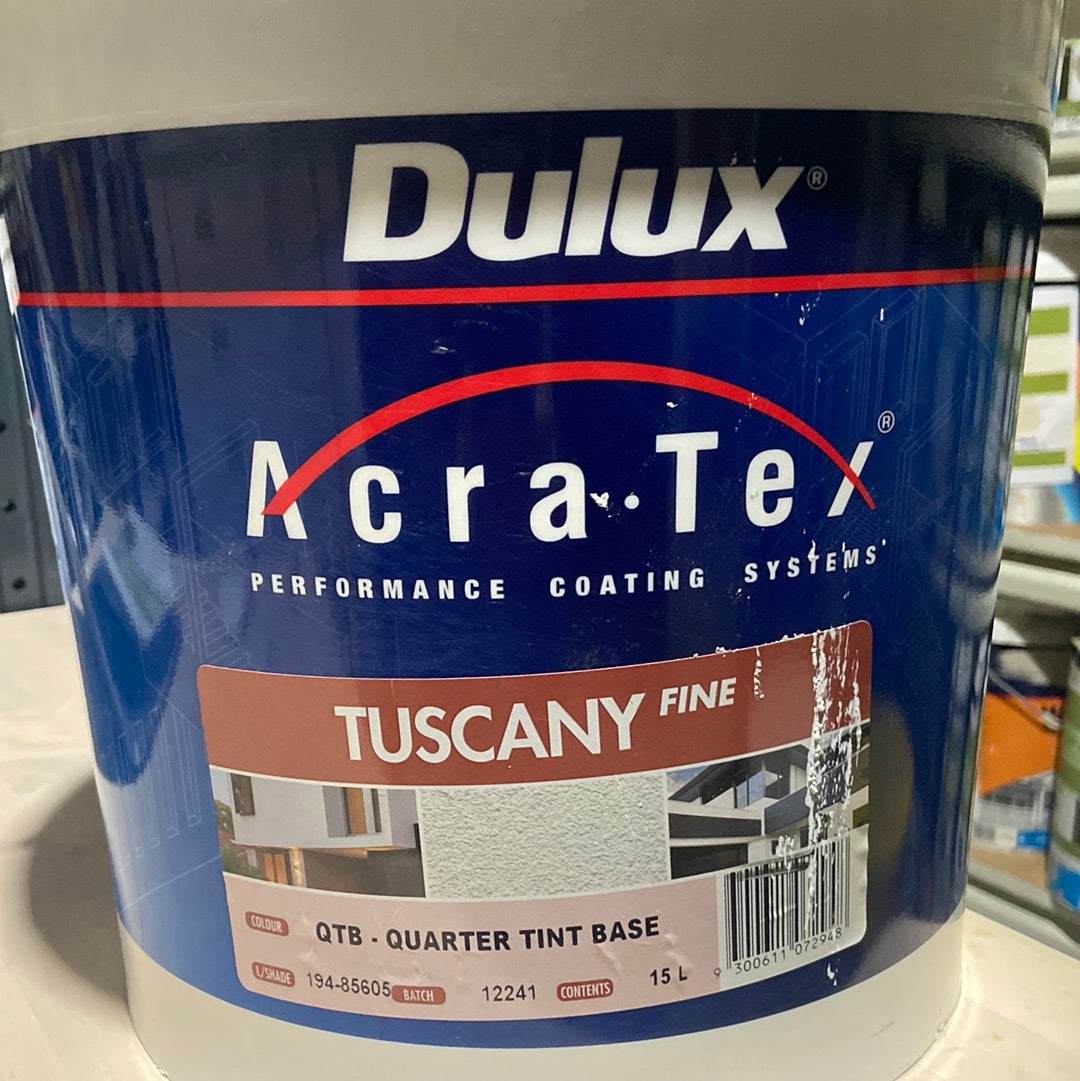 Interior/Exterior Specialty Paint Acratex Tuscany Fine WHITES 13.5L - Dulux colour: Vivid White/"Quarter Tint Base"